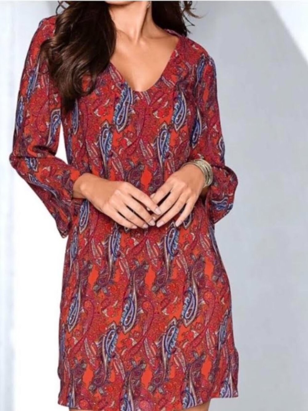 Venus Multi Colored V-Neck Paisley Dress Size M